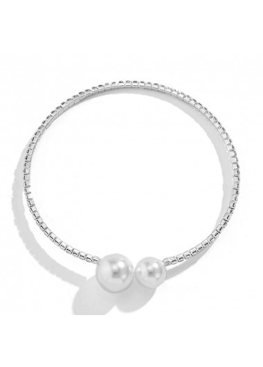 Silvery White jewelry,Other jewelry,Rhinestone Detail Silvery White Pearl Bracelet