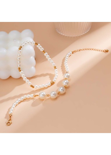 White jewelry,Other jewelry,Layered Design Pearl Detail White Anklet Set