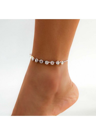 Silvery White jewelry,Geometric jewelry,Silvery Copper Detail Geometric Pattern White Anklet