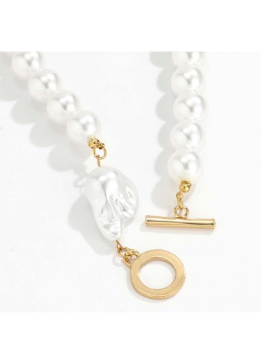 White jewelry,Geometric jewelry,White Pearl Detail Geometric Pattern Necklace