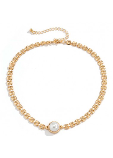 Gold jewelry,Other jewelry,Alloy Detail Retro Pearl Design Gold Necklace
