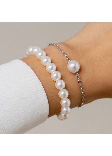 White jewelry,Geometric jewelry,White Pearl Detail Geometric Pattern Bracelet Set