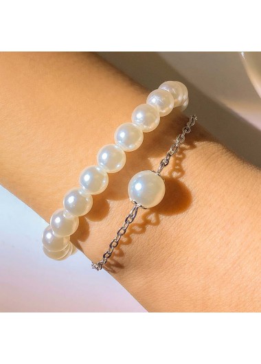 White jewelry,Geometric jewelry,White Pearl Detail Geometric Pattern Bracelet Set