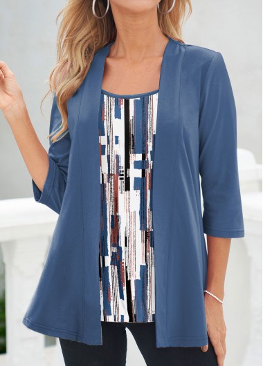 ROTITA Plus Size Fake 2in1 Blue T Shirt product