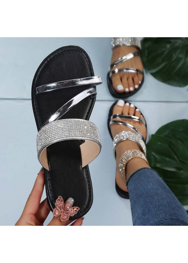 Silver accessories,Other accessories,Silver Rubber Detail Falt Open Toe Slippers