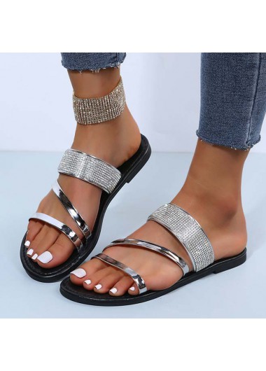 Silver accessories,Other accessories,Silver Rubber Detail Falt Open Toe Slippers