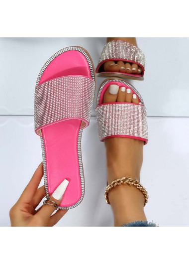 Pink accessories,Plain Color accessories,Pink Sepuins Falt Open Toe Slippers