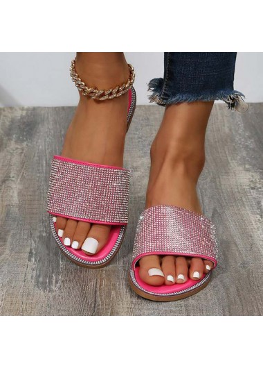 Pink accessories,Plain Color accessories,Pink Sepuins Falt Open Toe Slippers