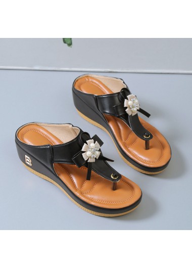 Black accessories,Plain Color accessories,Black Mid Heel Toe Post Flip Flops