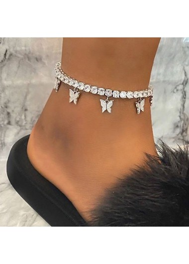 Silver jewelry,Animal Print jewelry,Silver Alloy Detail Bow Design Anklet