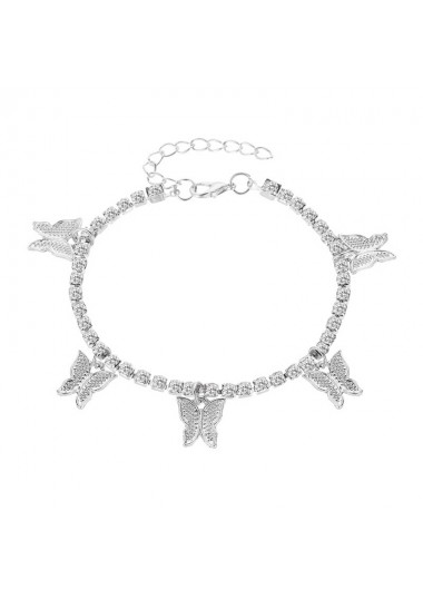 Silver jewelry,Animal Print jewelry,Silver Alloy Detail Bow Design Anklet