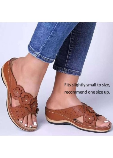 Dark Coffee accessories,Floral accessories,Plants accessories,Dark Coffee Mid Heel Open Toe Slippers