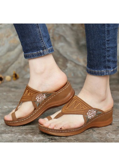 Dark Camel accessories,Plain Color accessories,Dark Camel Mid Heel Toe Post Flip Flops