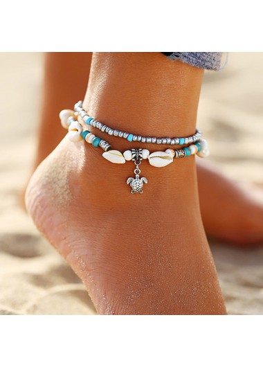 Silver jewelry,Other jewelry,Round Beads Conch Design Silver Anklet Set