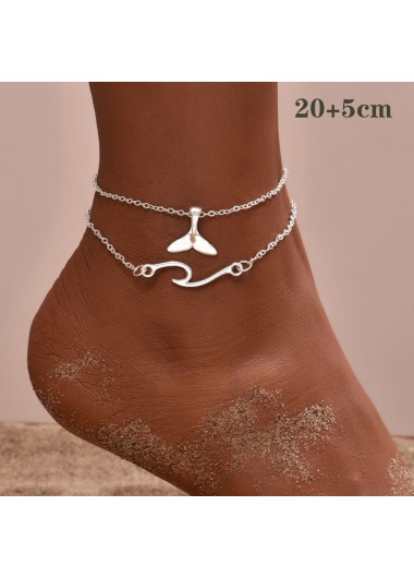 Silver jewelry,Other jewelry,Layered Design Whale Tail Silver Anklet Set