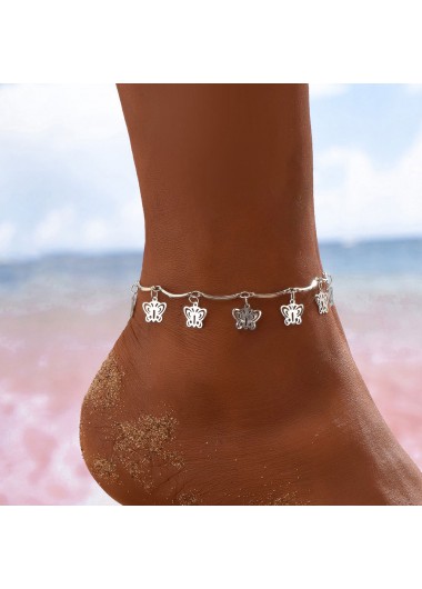 Silver jewelry,Other jewelry,Hollow Design Butterfly Detail Silver Anklet