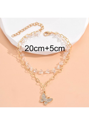 Golden jewelry,Other jewelry,Butterfly Rhinestone Layered Design Golden Anklet