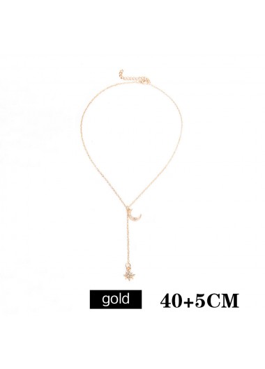 Golden jewelry,Other jewelry,Alloy Moon and Star Design Golden Necklace
