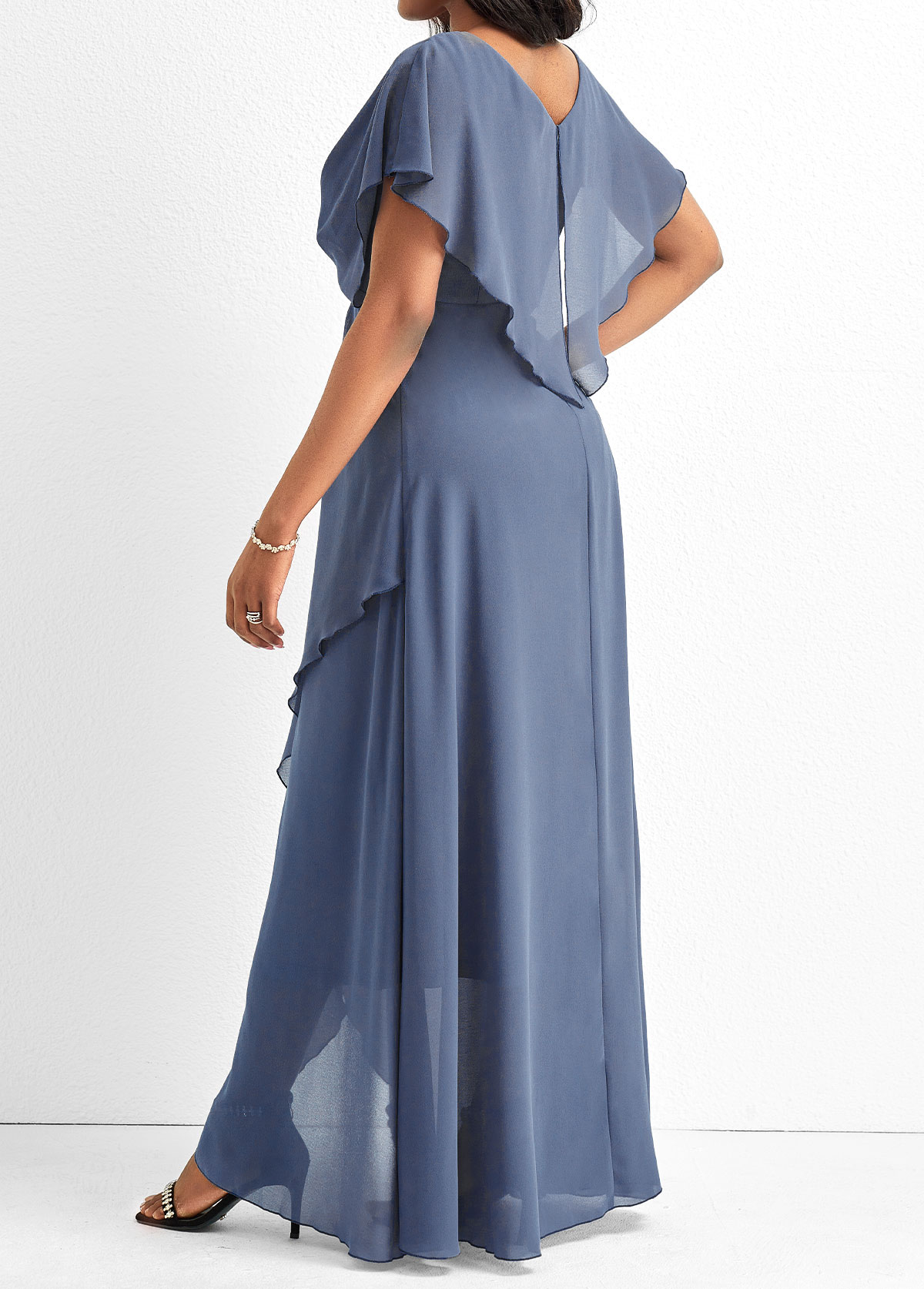 Dusty Blue dresses,Plain Color dresses,ROTITA Lace Dusty Blue V Neck Maxi Dress