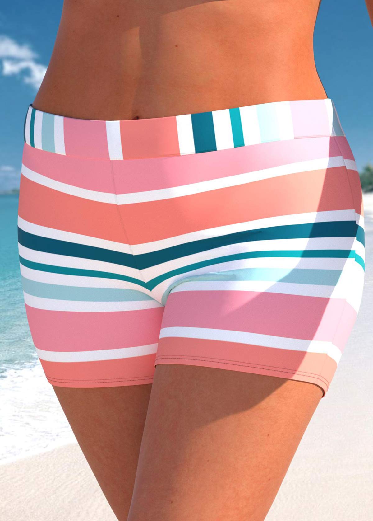 Pink plus size,Striped plus size,Geometric plus size,ROTITA Plus Size Multi Stripe Print Tankini Top