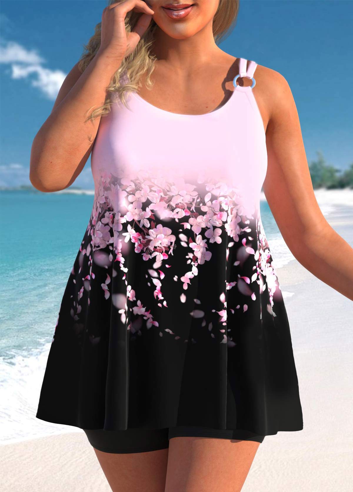 Plus Size Floral Print Swimdress Set