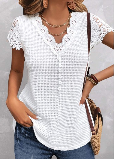 White plus size,Plain Color plus size,ROTITA Plus Size V Neck Short Sleeve T Shirt