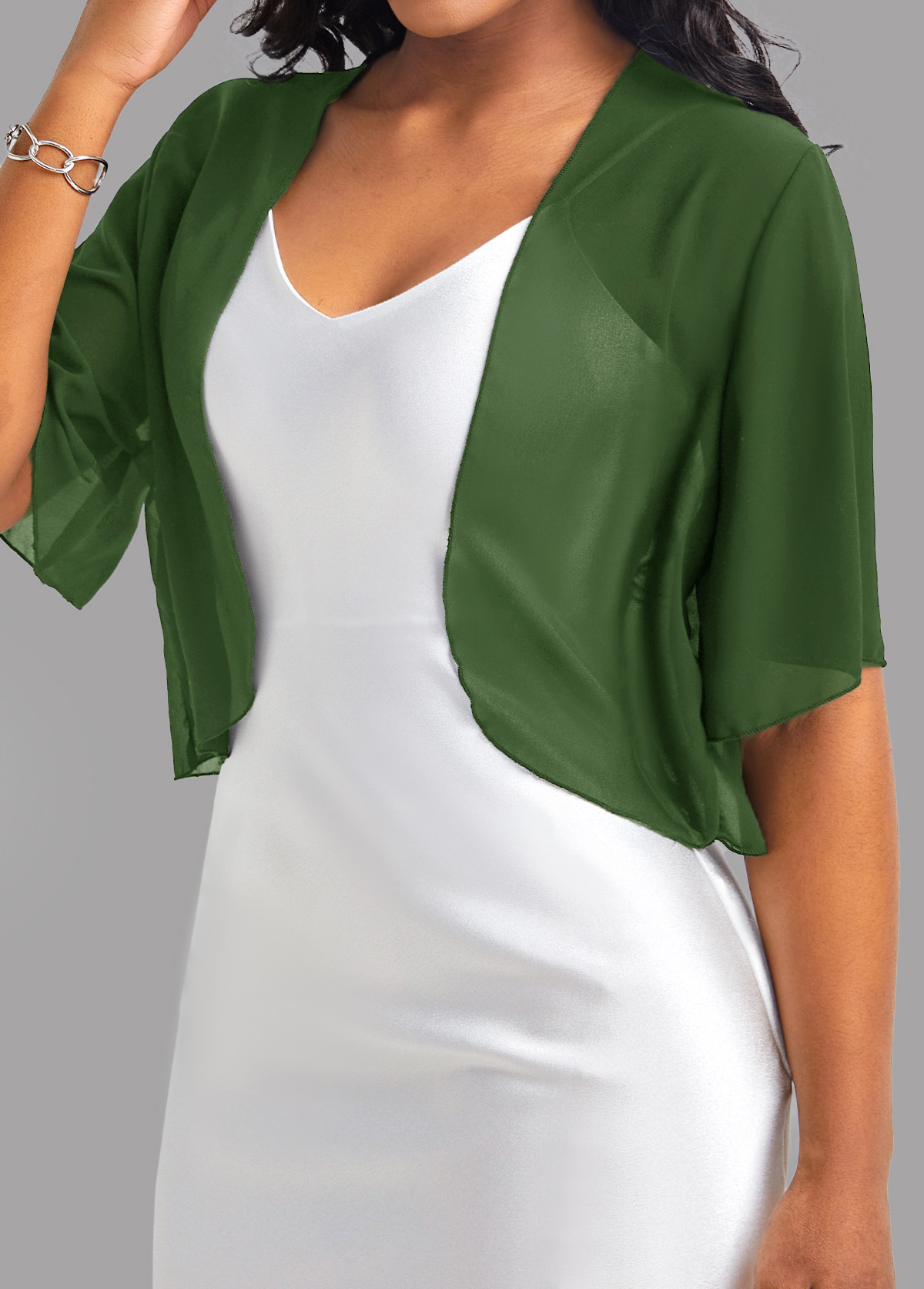 Green outerwear & coats,Plain Color outerwear & coats,Green Open Front Short Sleeve Coat