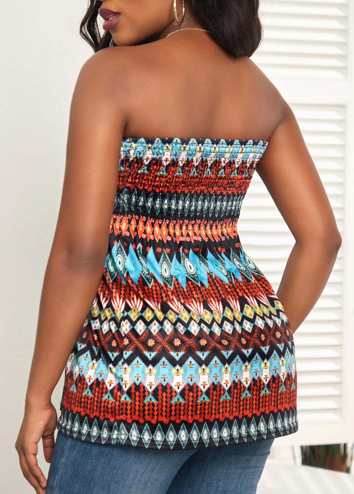 Multi Color tops,Tribal tops,Ruched Tribal Print Multi Color Bandeau Tank Top