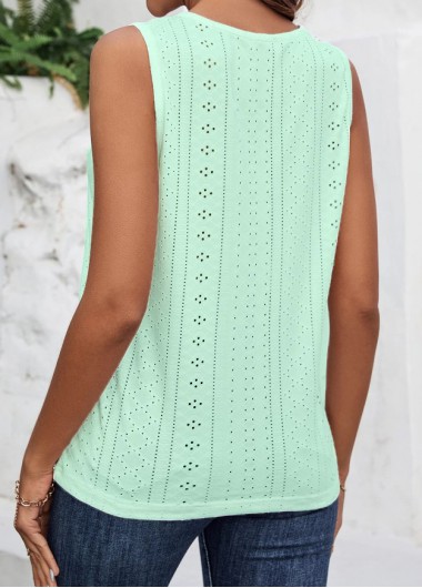 Light Green tops,Plain Color tops,ROTITA Cut Out Light Green Round Neck Tank Top
