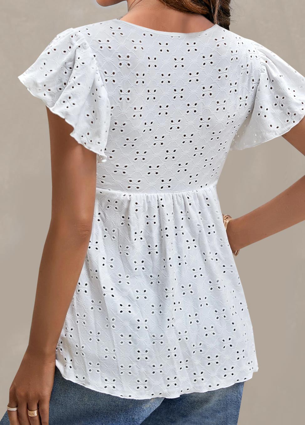 White tops,Plain Color tops,ROTITA Tie White Round Neck Short Sleeve Blouse