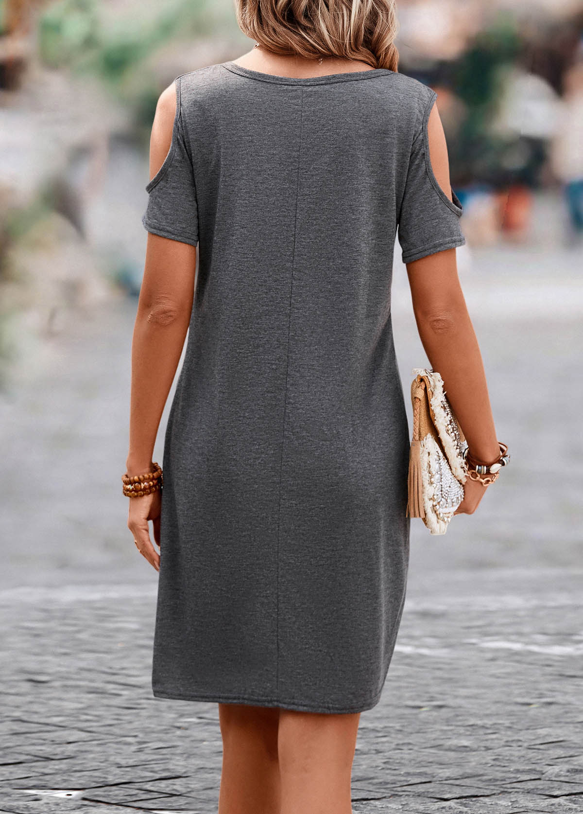 Dark Grey dresses,Plain Color dresses,Twist Dark Grey Short H Shape Dress