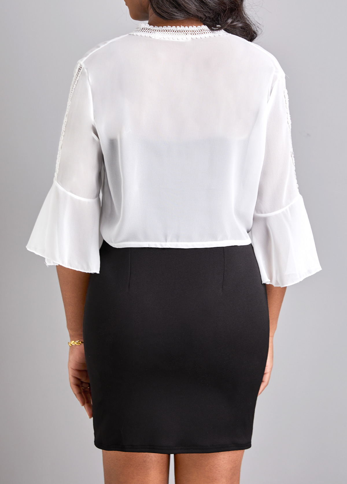 White outerwear & coats,Plain Color outerwear & coats,Lace White Three Quarter Length Sleeve Coat