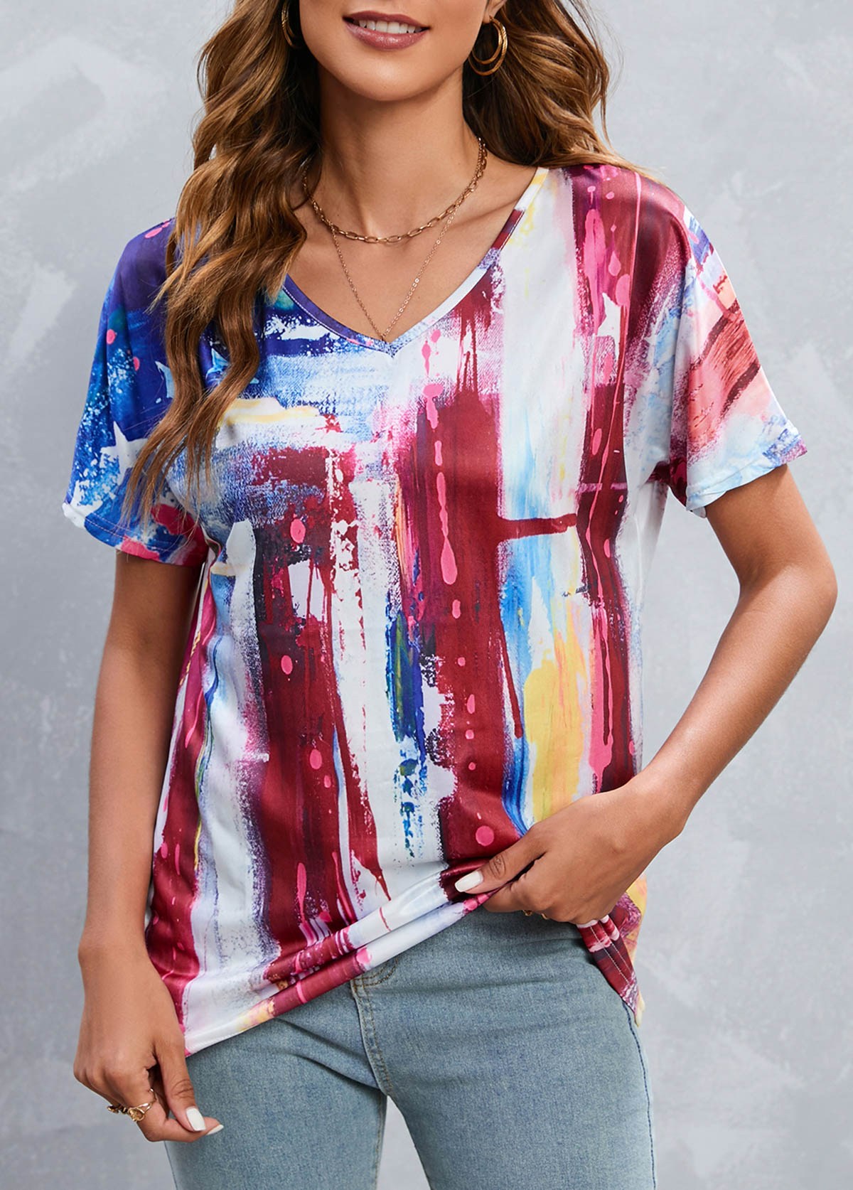 Lightweight Flag Print Multi Color T Shirt