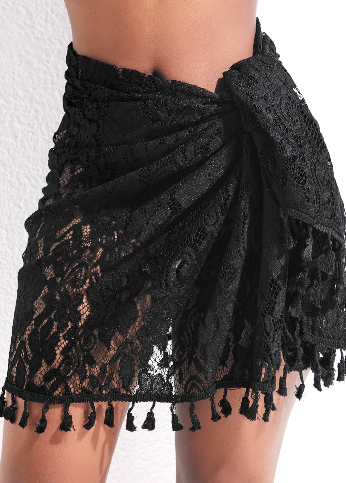 Tassel Design Tie Lace Black Sarong