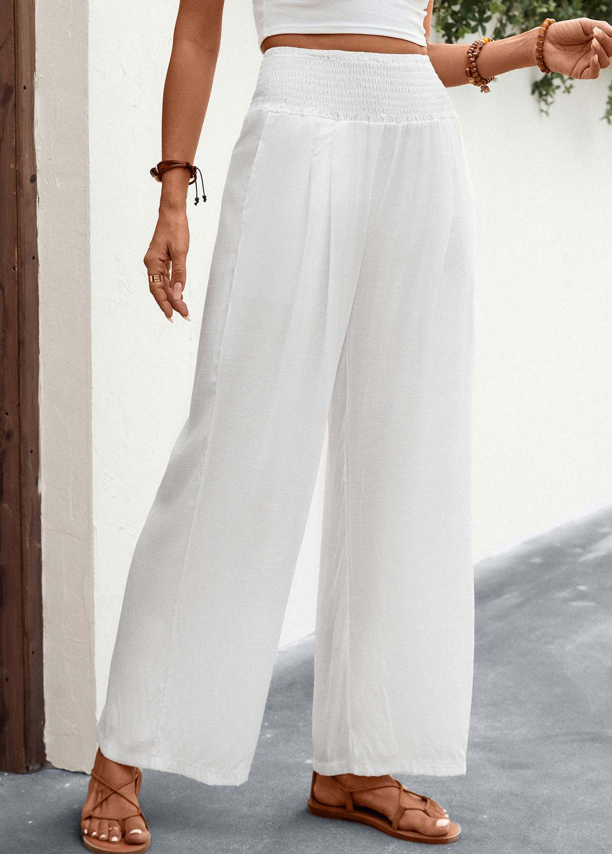 White swimwear,Plain Color swimwear,Breathable Smocked Pocket White Cover Up