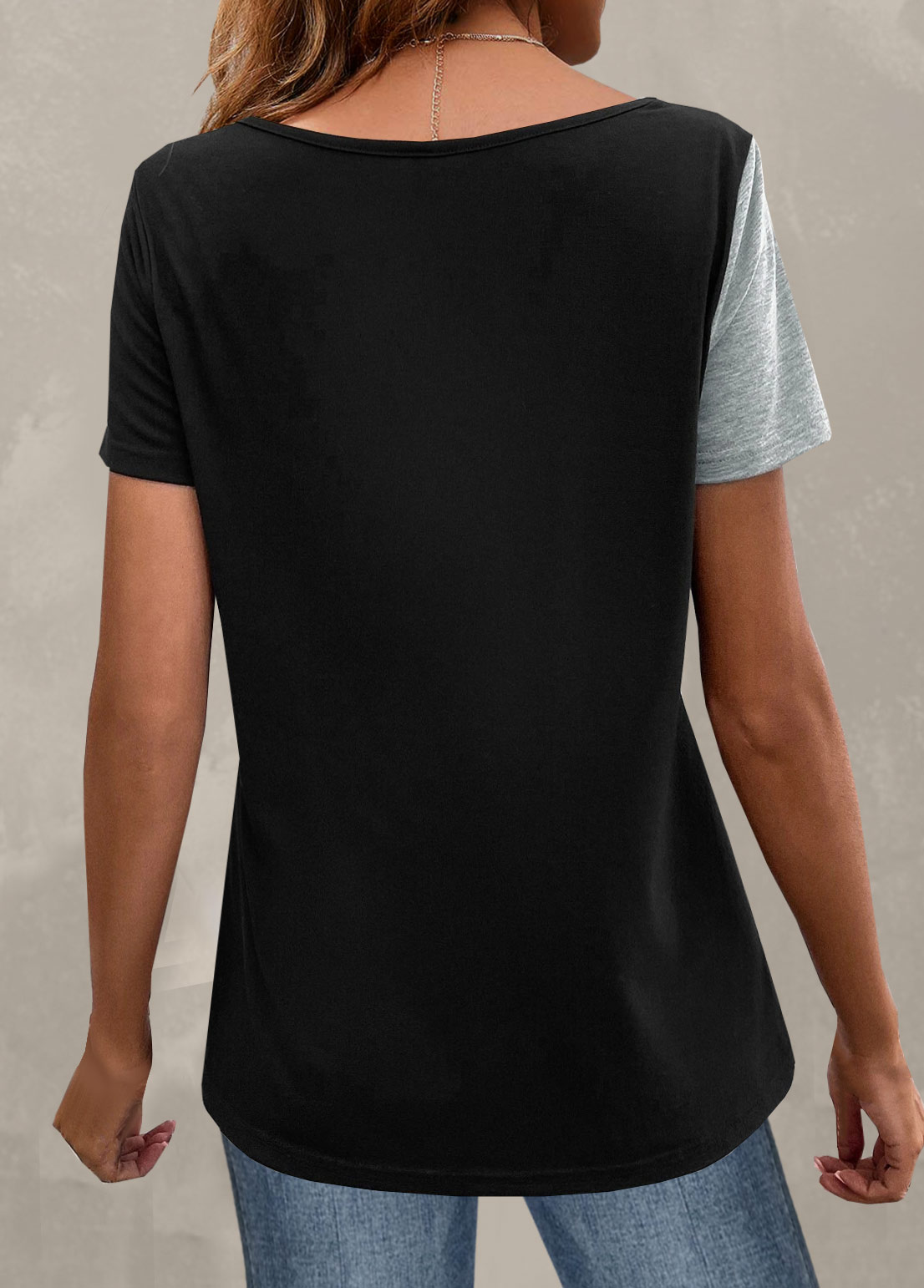 Light Grey Marl plus size,Black plus size,Contrast Color plus size,Plus Size Button Light Grey Marl T Shirt