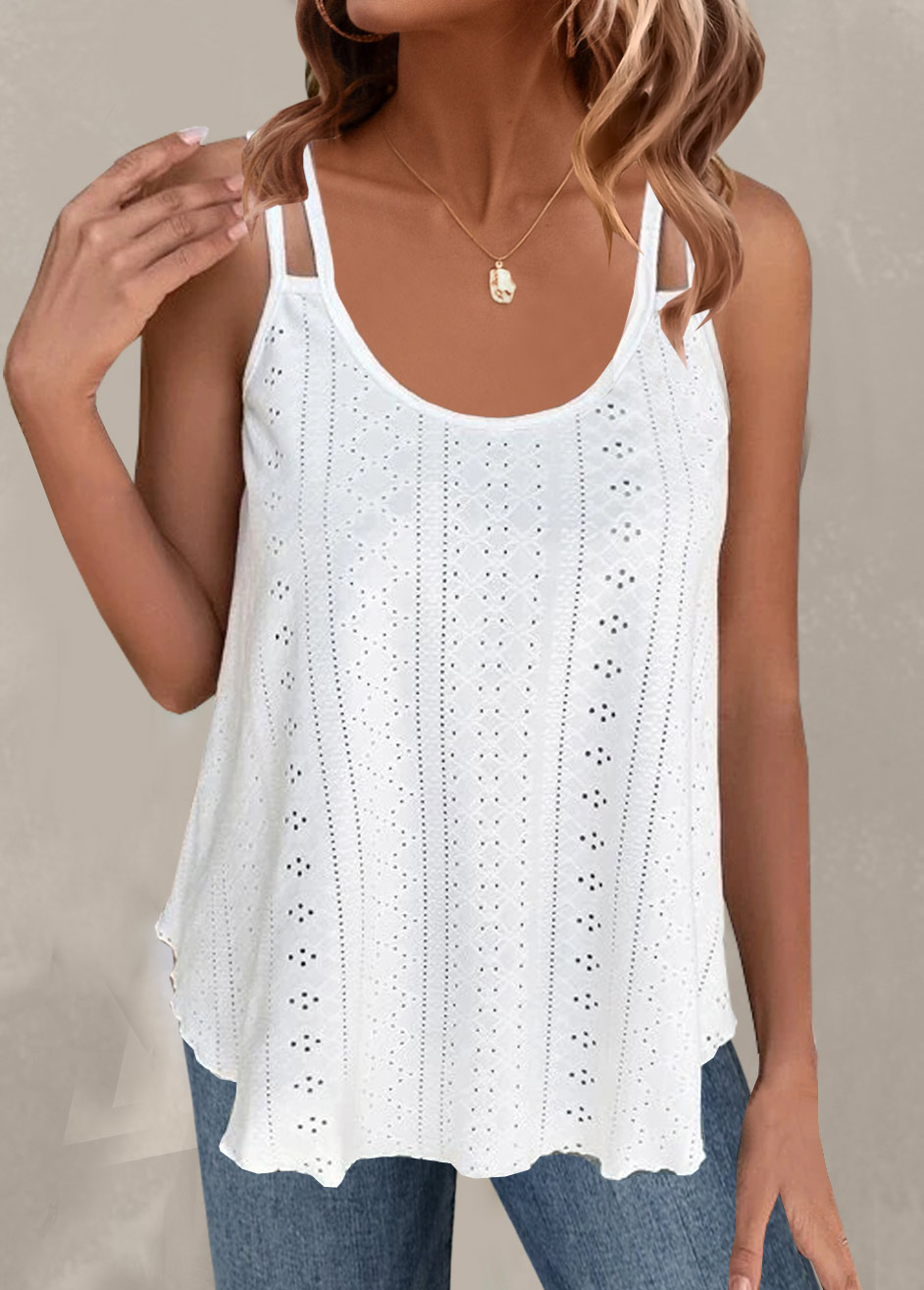 Hole White Scoop Neck Camisole Top