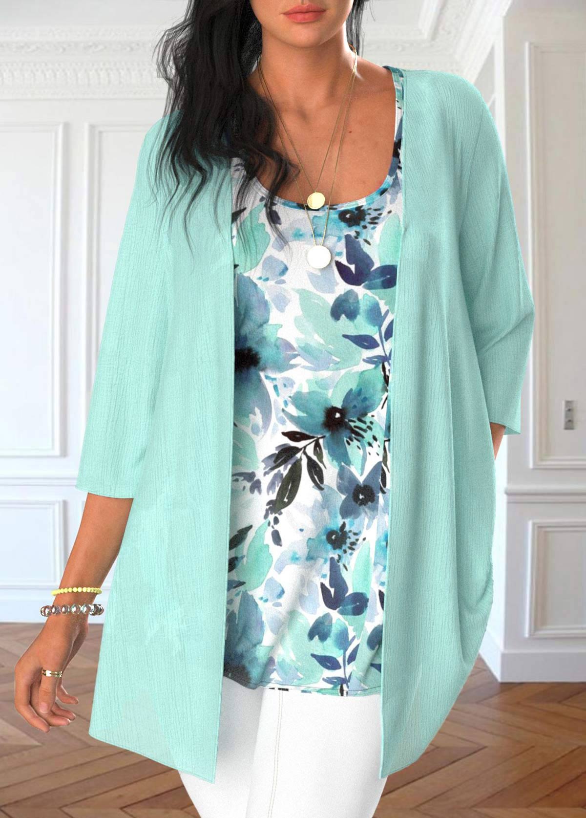 ROTITA Two Piece Mint Green Tank Top and Cardigan