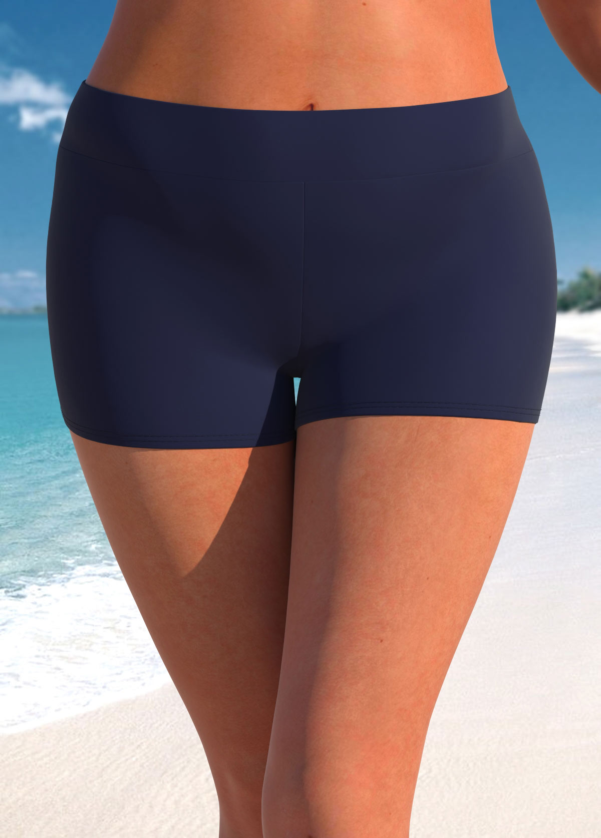 Navy plus size,Plain Color plus size,ROTITA Plus Size High Waisted Navy Swim Shorts