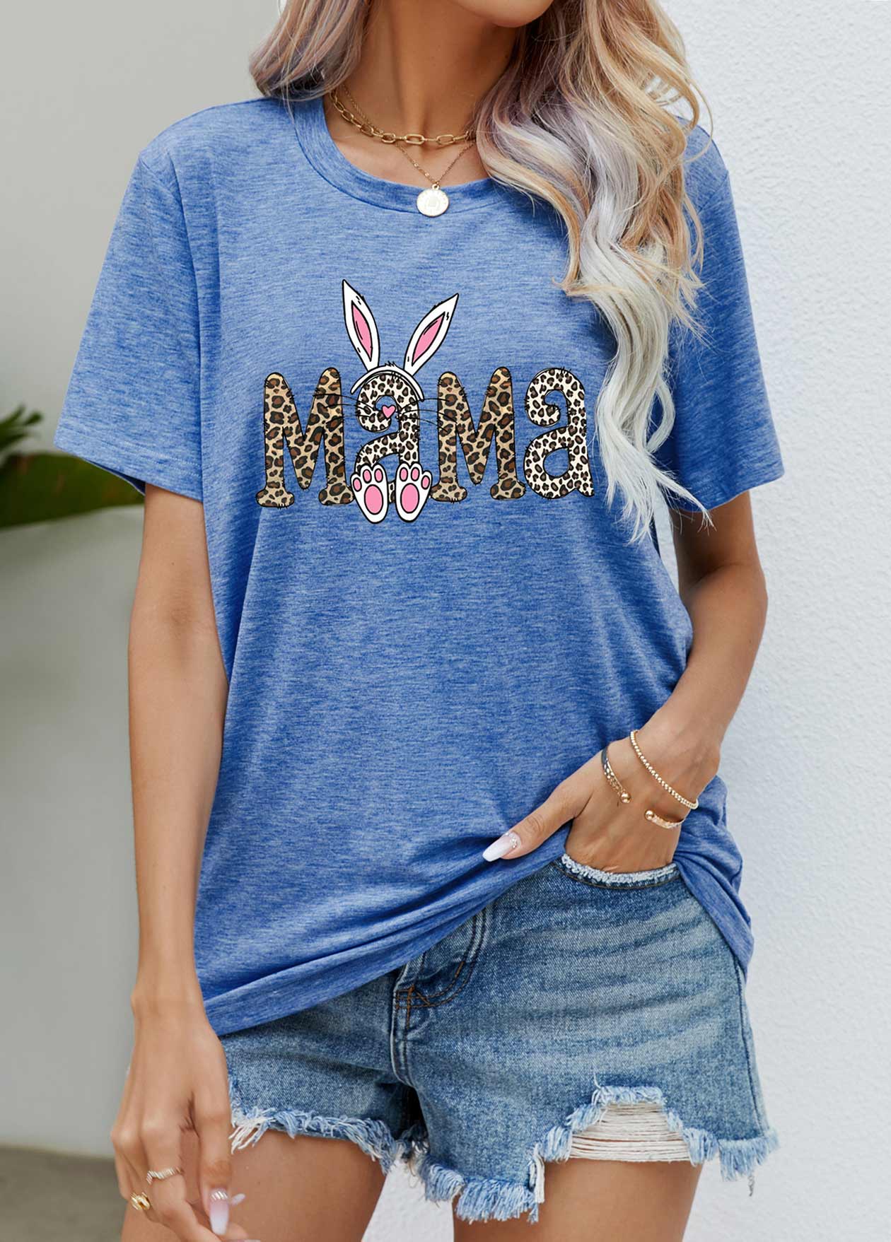 Letter Print Dusty Blue Mother's Day T Shirt