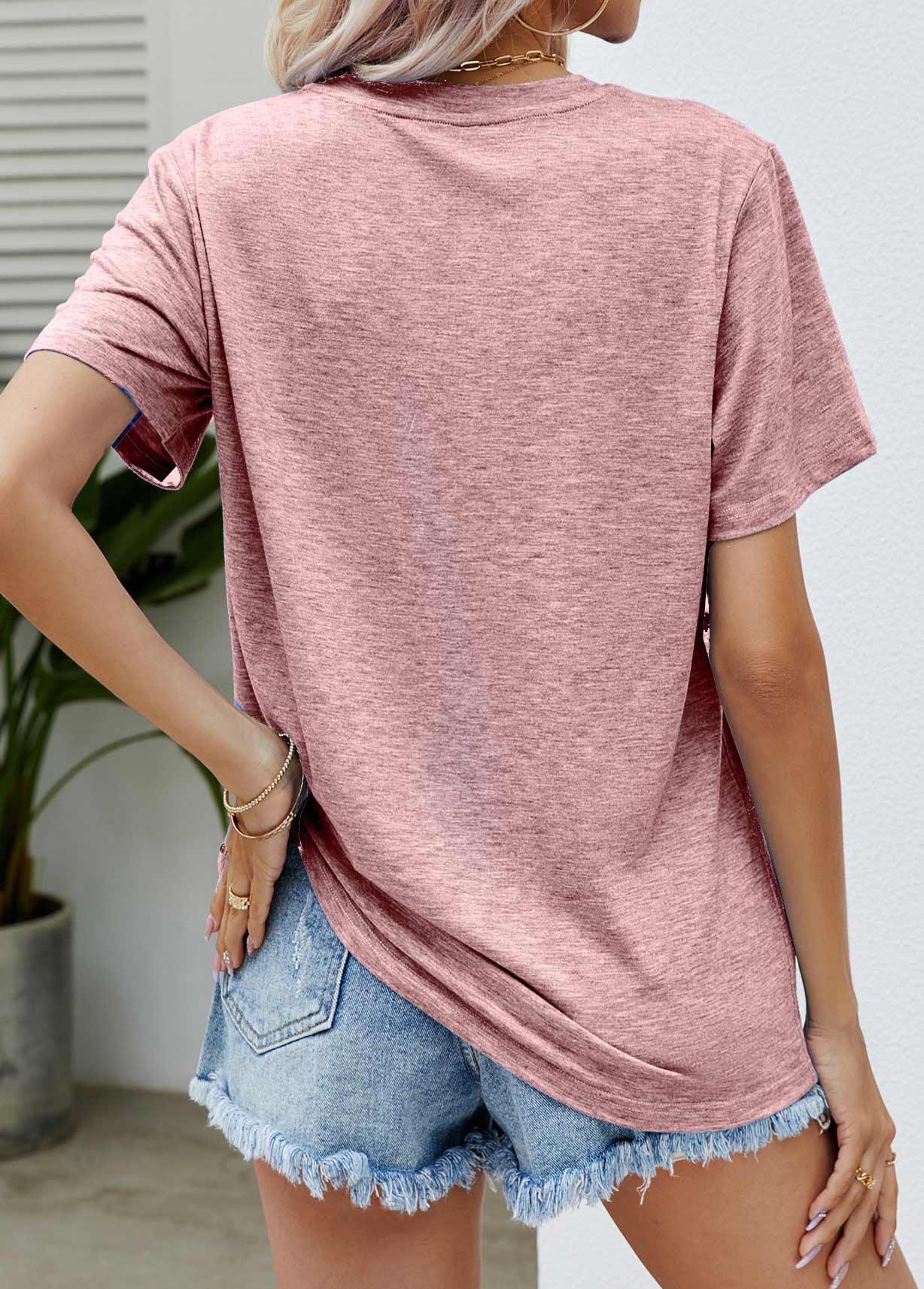 Dusty Pink tops,Letter tops,Leopard tops,Letter Print Easter Short Sleeve T Shirt