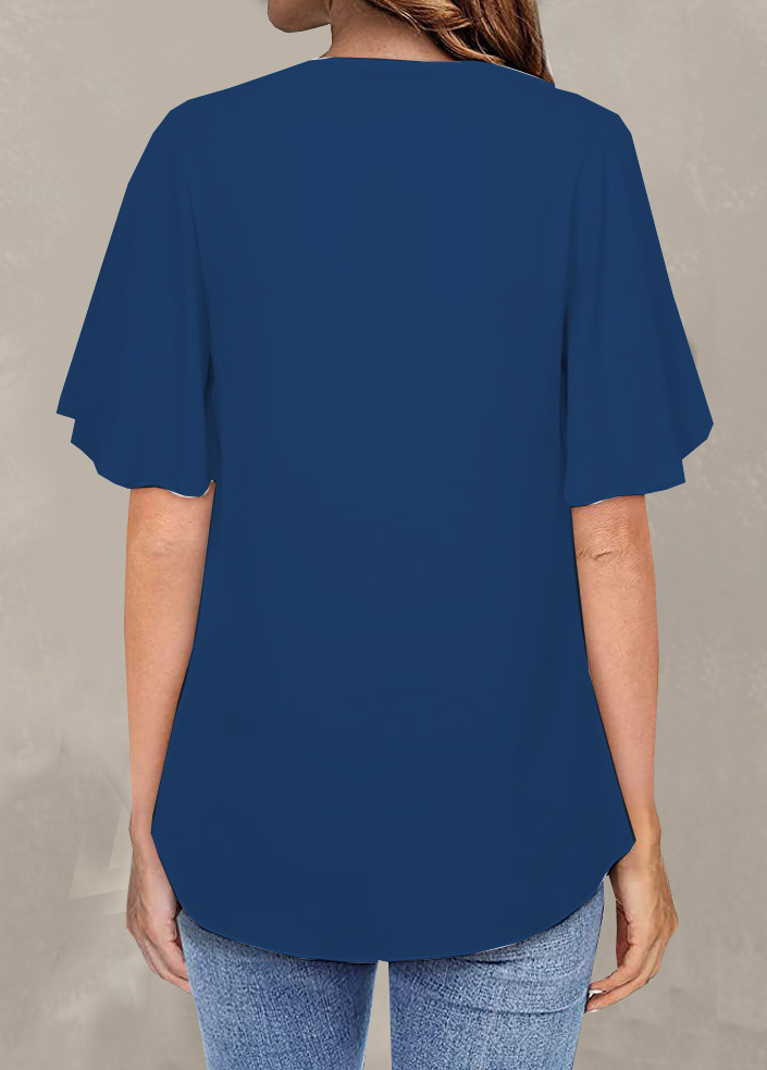 Navy tops,Plain Color tops,Navy V Neck Short Sleeve T Shirt