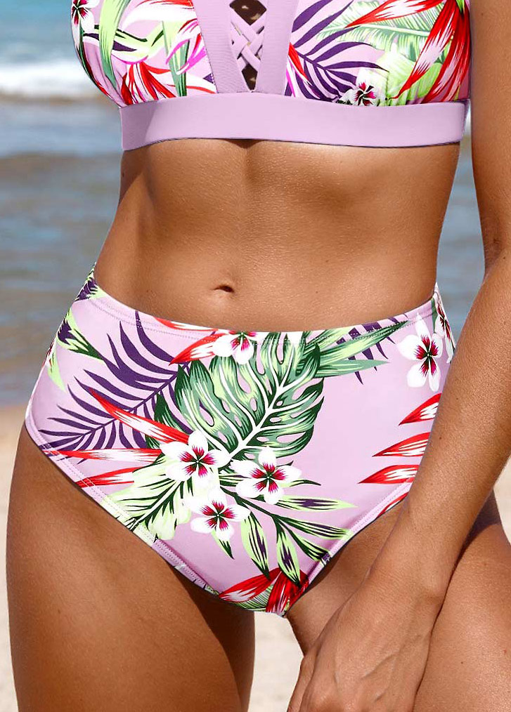 Light Purple swimwear,Plants swimwear,Floral swimwear,ROTITA Criss Cross Light Purple Bikini Top