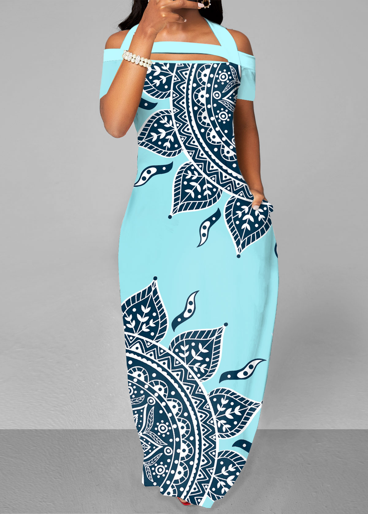 Blue dresses,Tribal dresses,ROTITA Patchwork Tribal Print Blue A Line Dress