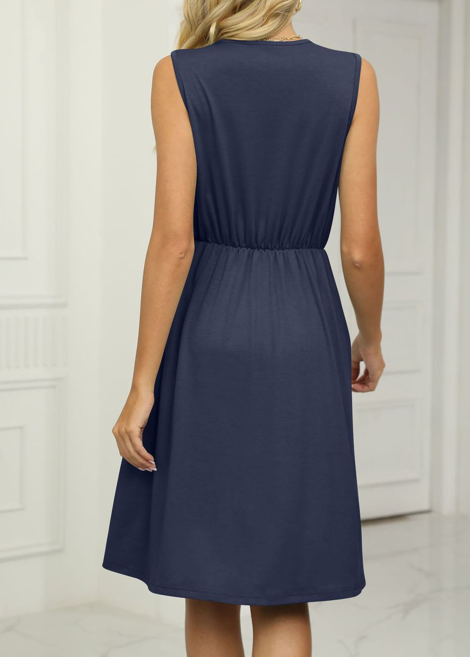 Navy dresses,Plain Color dresses,Patchwork Navy Short V Neck Sleeveless Dress
