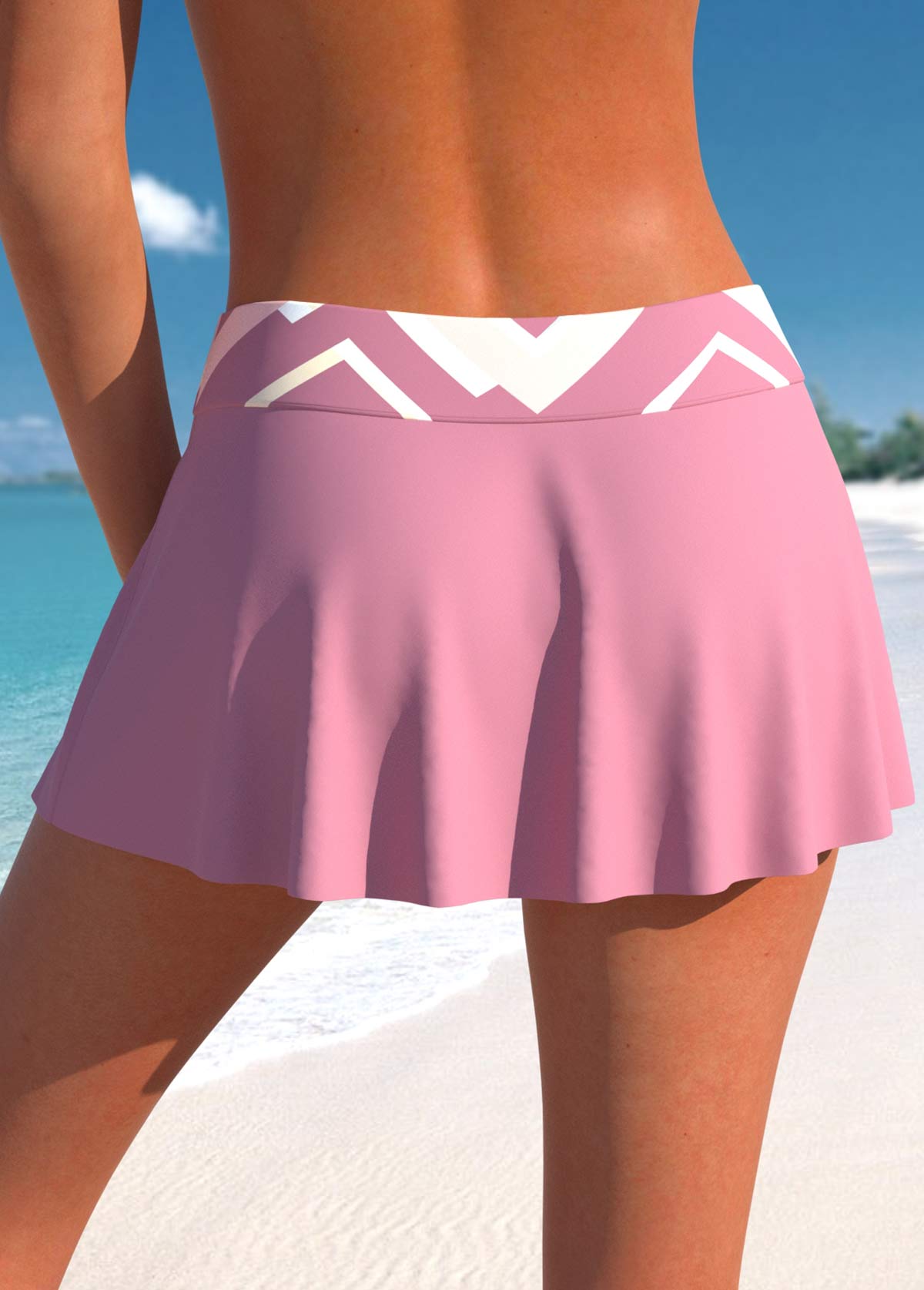 Pink swimwear,Geometric swimwear,Striped swimwear,ROTITA Drawstring Pink Geometric Print Tankini Top
