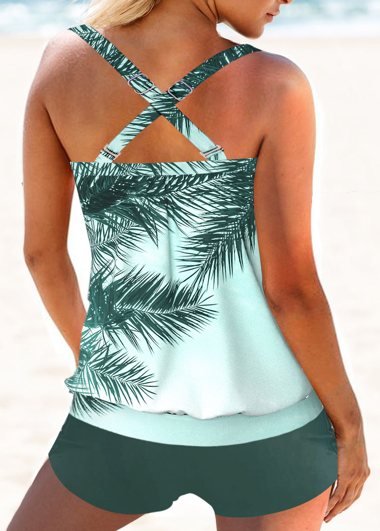 Mint Green swimwear,Plants swimwear,ROTITA Criss Cross Mint Green Tankini Top