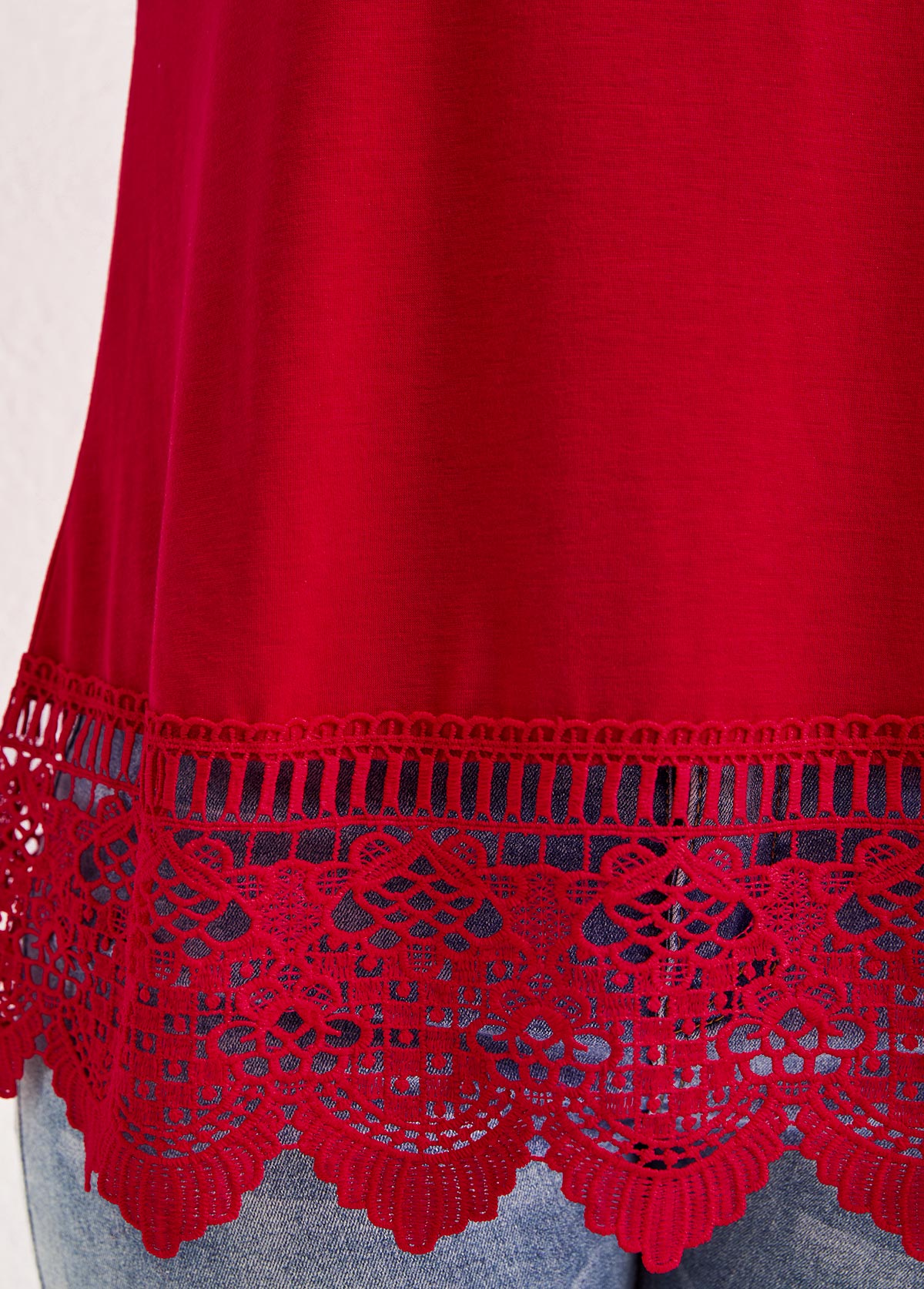 Red tops,Plain Color tops,Lace Red Scoop Neck Strappy Tank Top