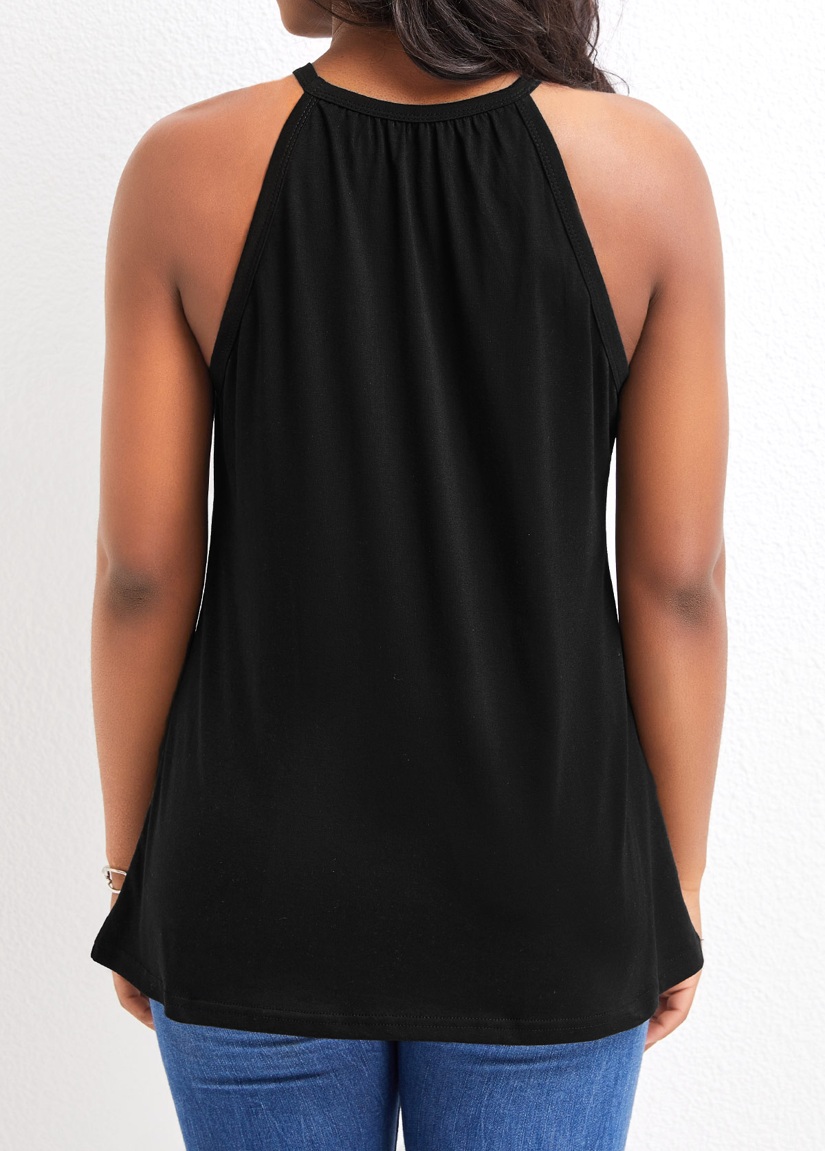 Black tops,Plain Color tops,Lace Patchwork Black Strappy Camisole Top
