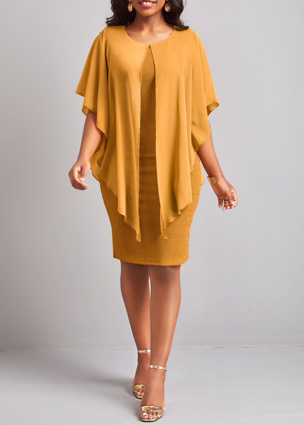 Ginger dresses,Plain Color dresses,Ginger Round Neck 3/4 Sleeve Dress